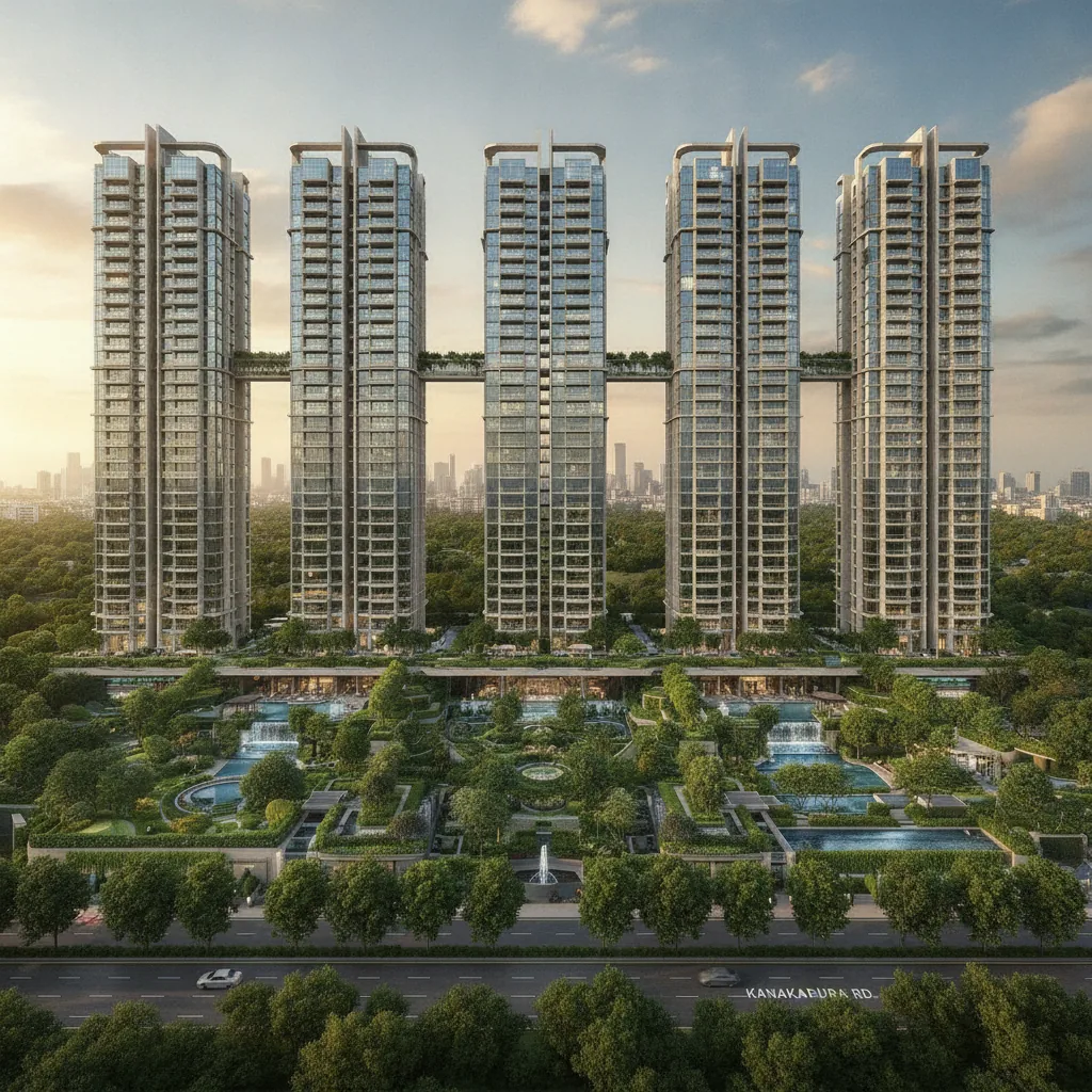 Prestige Falcon City Luxe aerial view of luxury residential towers in South Bangalore