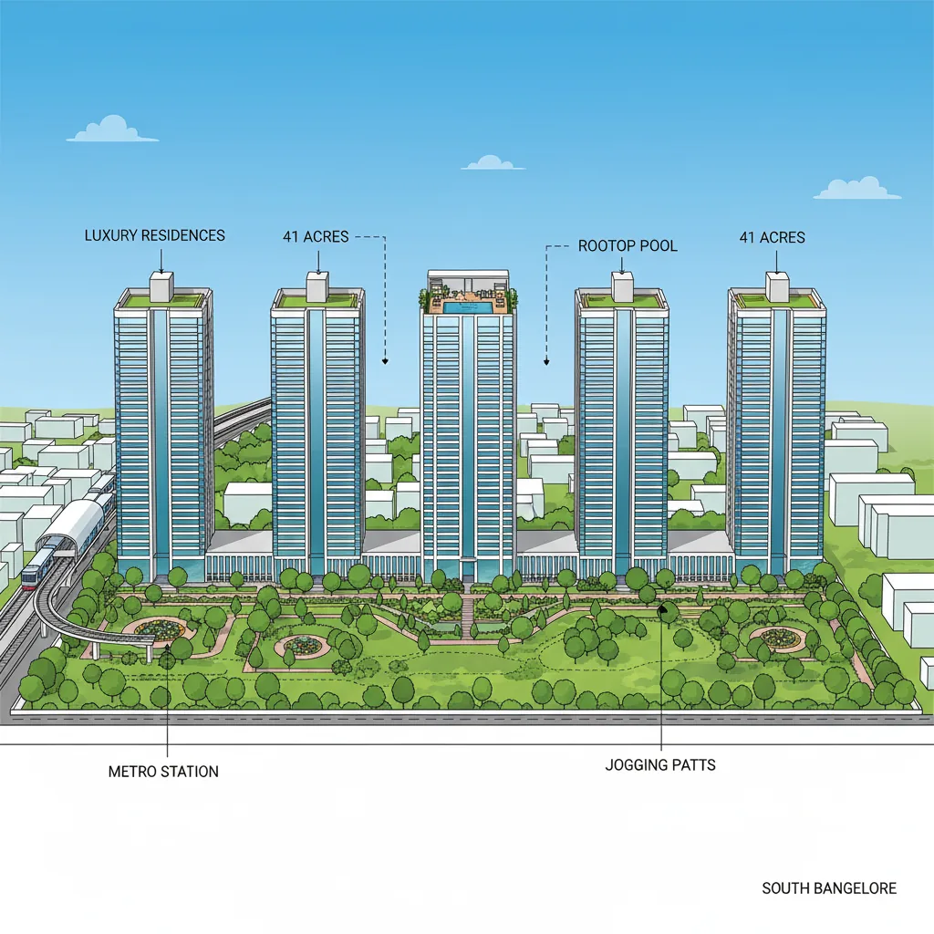 Prestige Falcon City Luxe - modern luxury residential towers with landscaped gardens, rooftop pool and 80% green open space