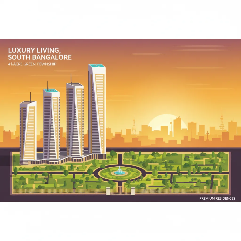 Luxury apartment high-rise towers at Prestige Falcon City Luxe in Kanakapura Road at sunset