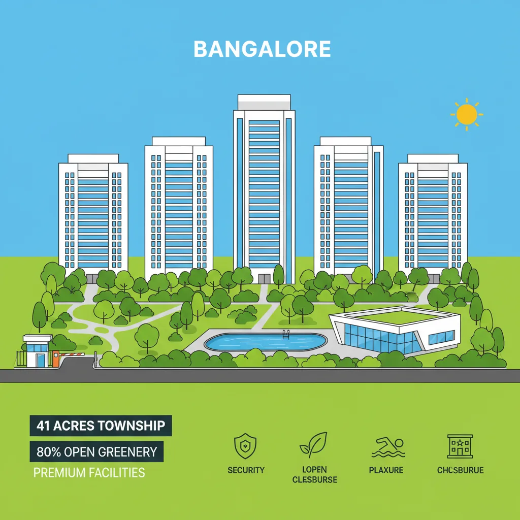 Modern residential high-rise towers at Prestige Falcon City with lush green gardens, luxury clubhouse, and premium facilities