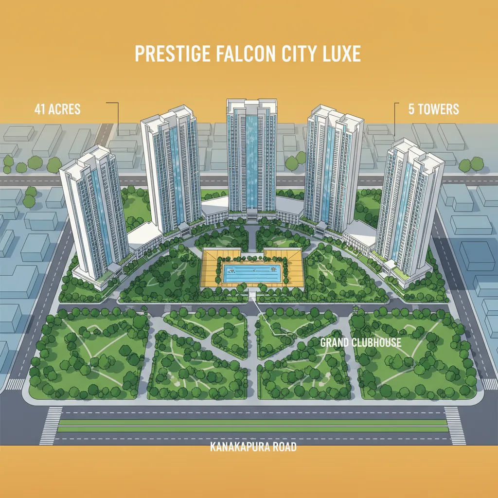 Aerial view of Prestige Falcon City Luxe residential township in Konanakunte, South Bangalore